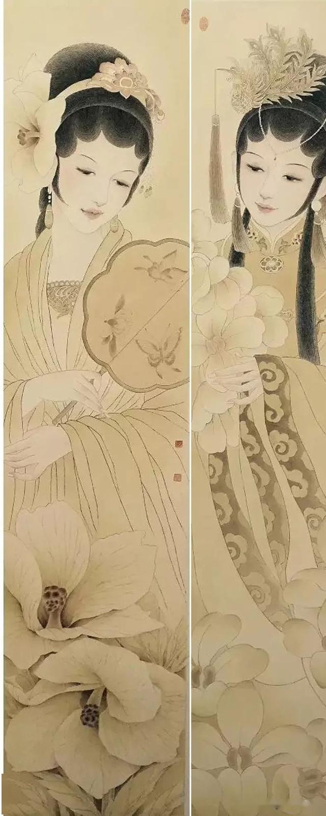 超级大美的十二花神图欣赏付洛红的工笔仕女画