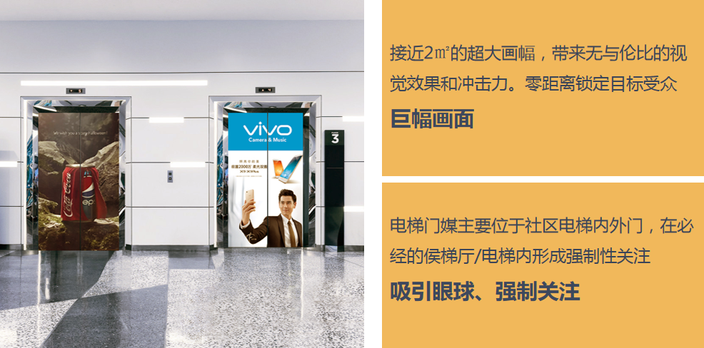 电梯按钮的位置,属于亮光型媒体产品,灯光效果增强了广告画面质感和
