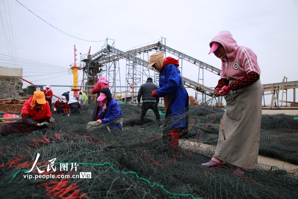 浙江玉环:沿海渔民春汛补网忙