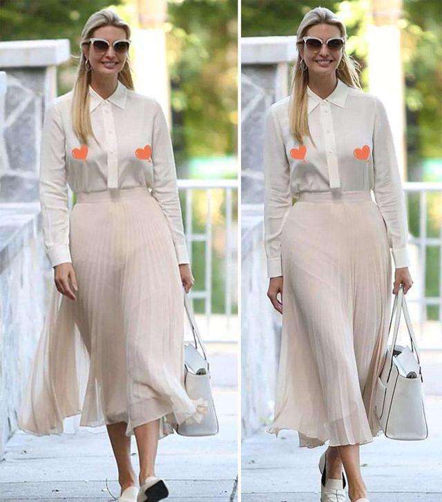 伊万卡太敢秀了衬衫扣子解两颗还不满意开到腰部更性感