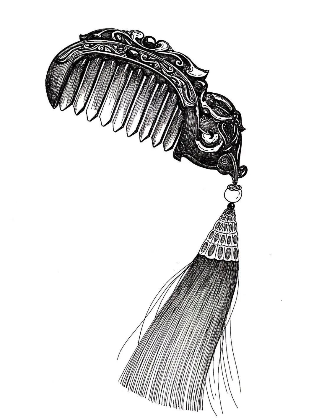 线描打卡教程03期画一枚玉梳