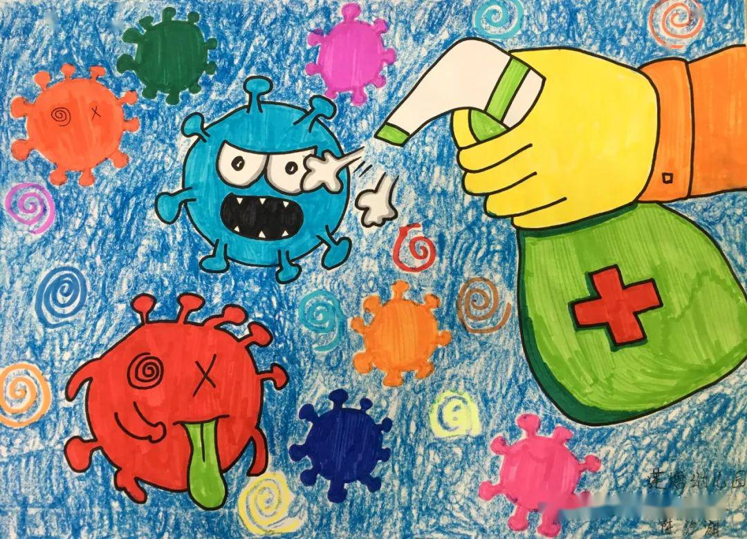 儿童对抗病毒绘画图片