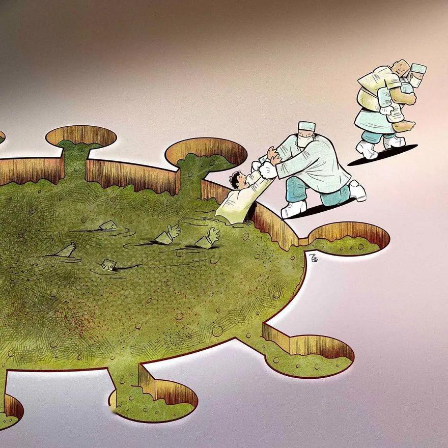 他画出医护防护人员拯救病人和病毒抗争的插画每一张都让人泪崩