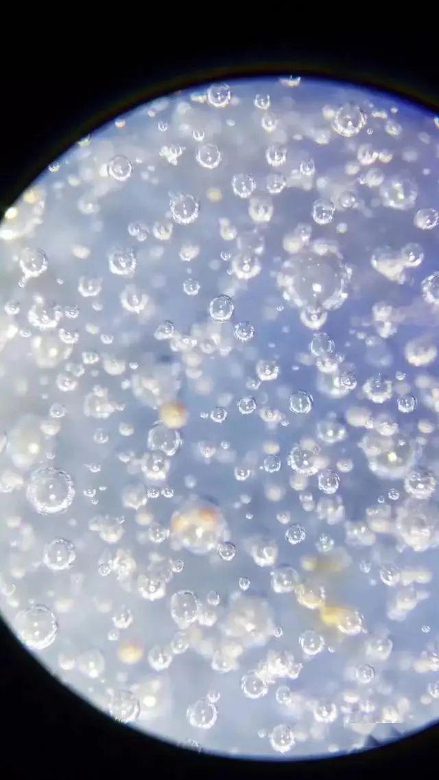 青花苏麻离青青料微观下拍摄,柴窑特征,微观老化,矿物质着色特征;气泡