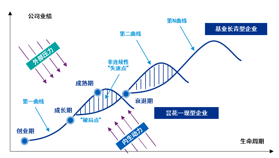 图:毕马威企业发展 双s型曲线在我们看来,企业核心业务的增长呈现一