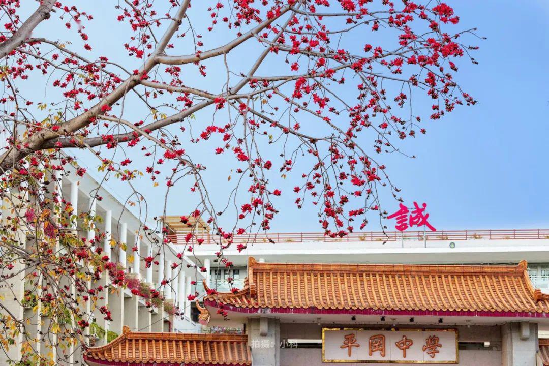 山川钟毓,济济一堂尽英才平冈中学,八岭为凭临泗水一木棉花已盛平冈