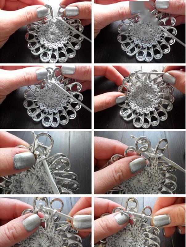 在易拉罐拉环上编织钩成的包包耐看耐用diy变废为宝附教程