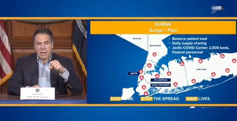 州长从4月5日昨日的新闻发布会,指出"纽约新增住院