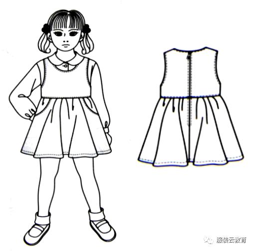 女童高腰褶背心式连衣裙的制版