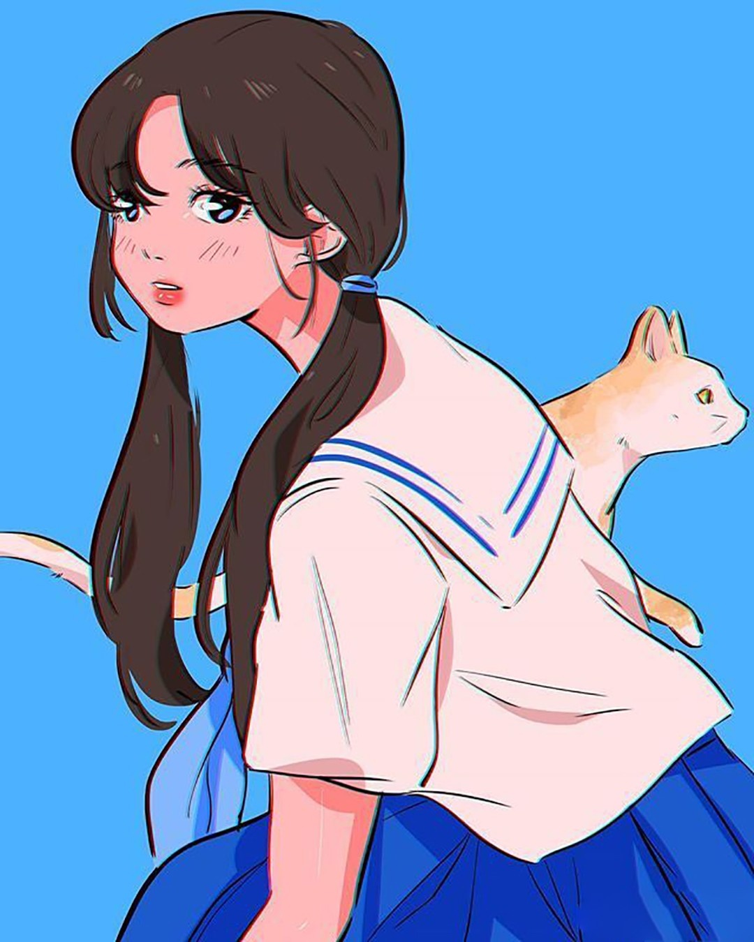 少女人物插画作品,有着赛博朋克风格,画面的配色也好大胆