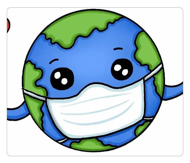 地球卡通画戴口罩图片