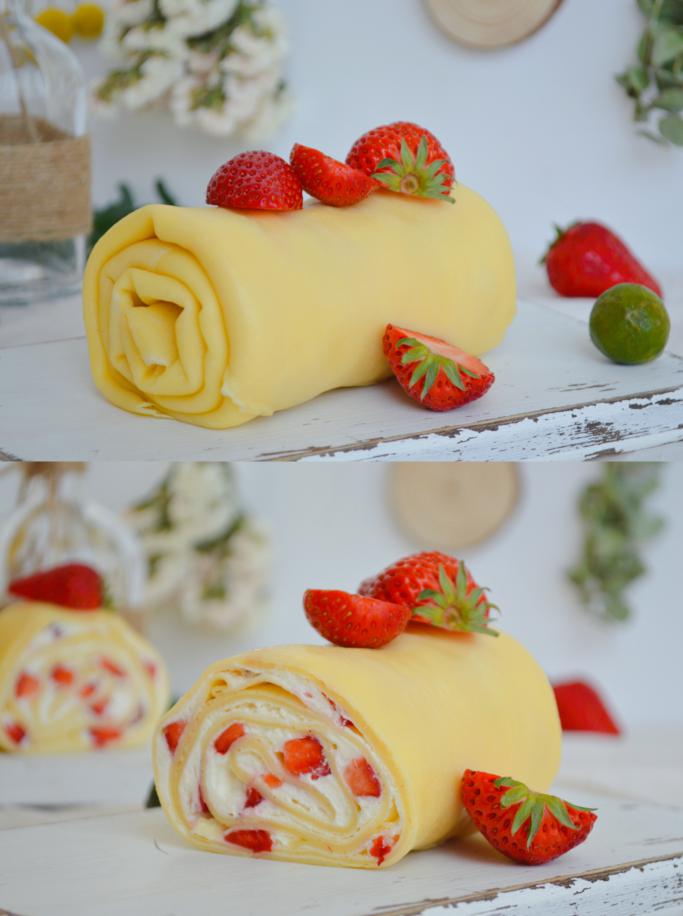 平底锅就能做的高颜值甜品草莓毛巾卷