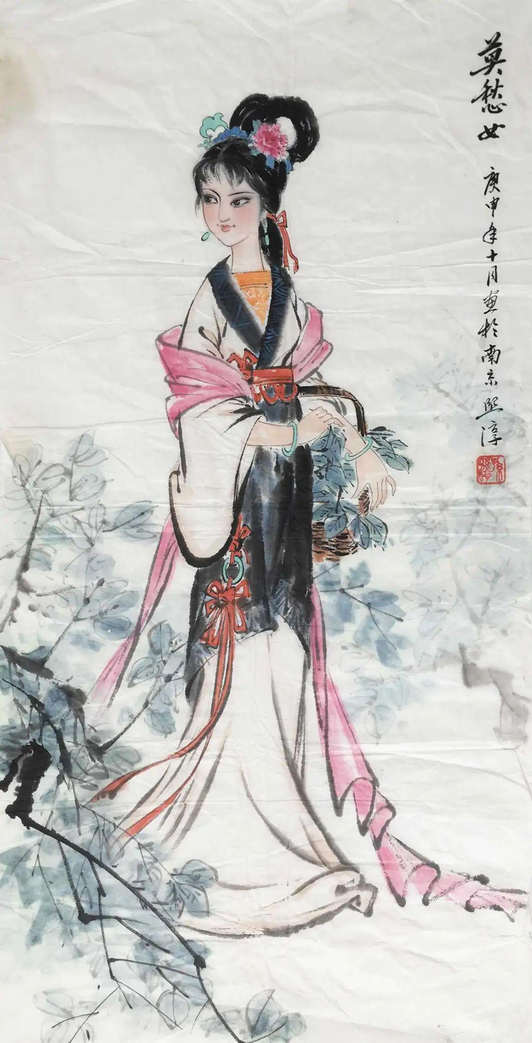 lot35孙熙淳《莫愁女》纸本设色68×34cm,约2平方尺lot36胡老溪《白菜