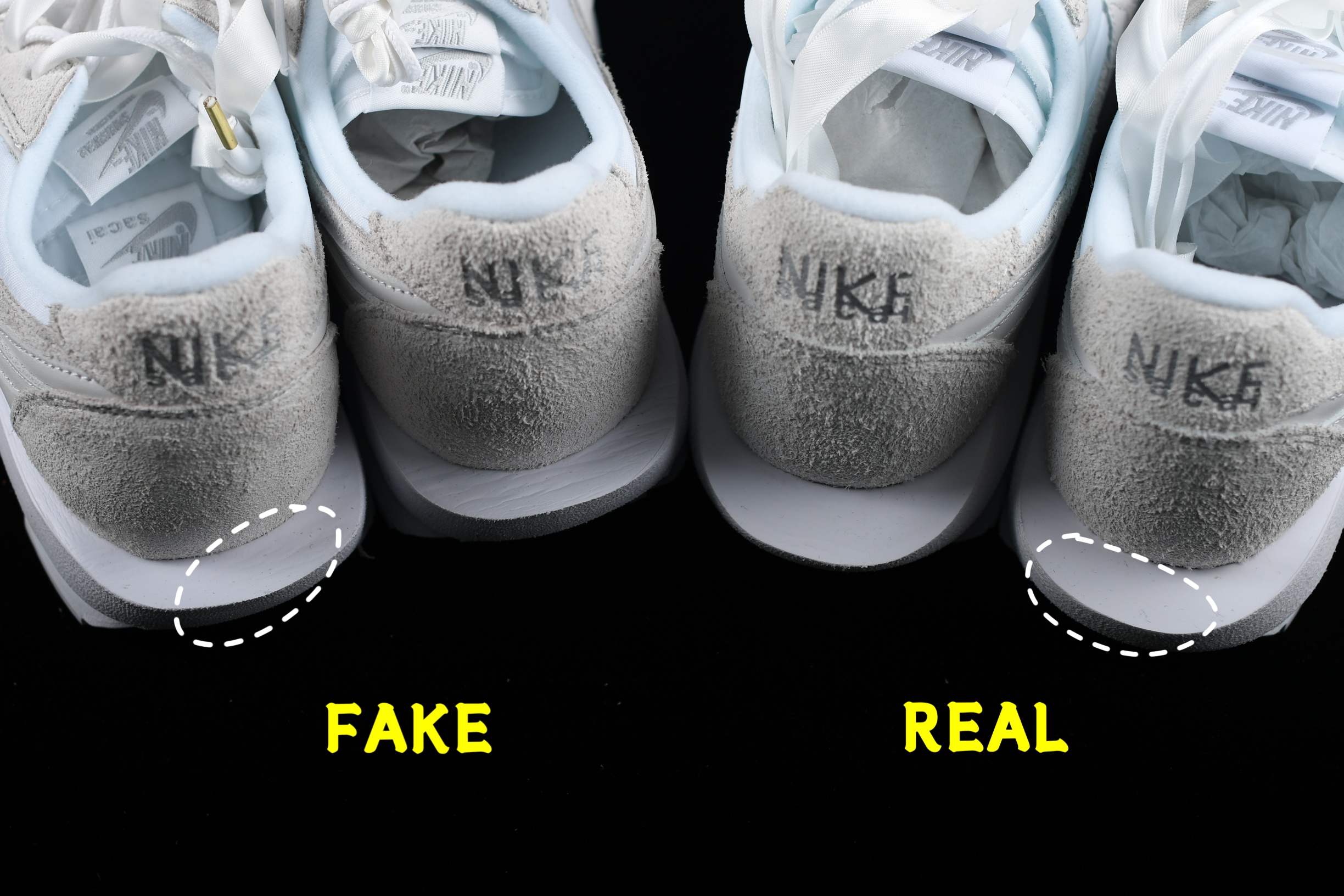 sacai x nike 低帮解构纯白真假对比辨别 内含鞋垫鞋标鞋盒细节