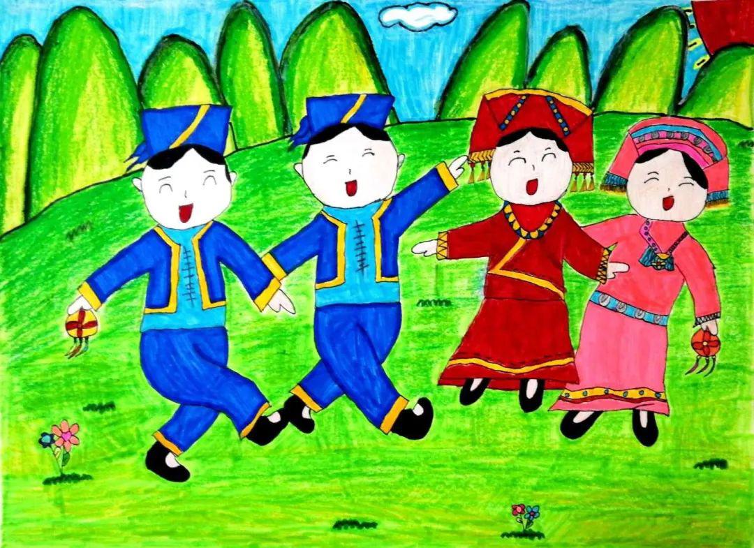 壮族三月三主题儿童画图片