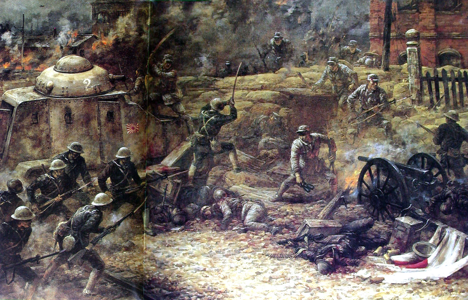 油画:十九路军淞沪抗战张啸林风风光光回到上海,大有唯我独尊的架势