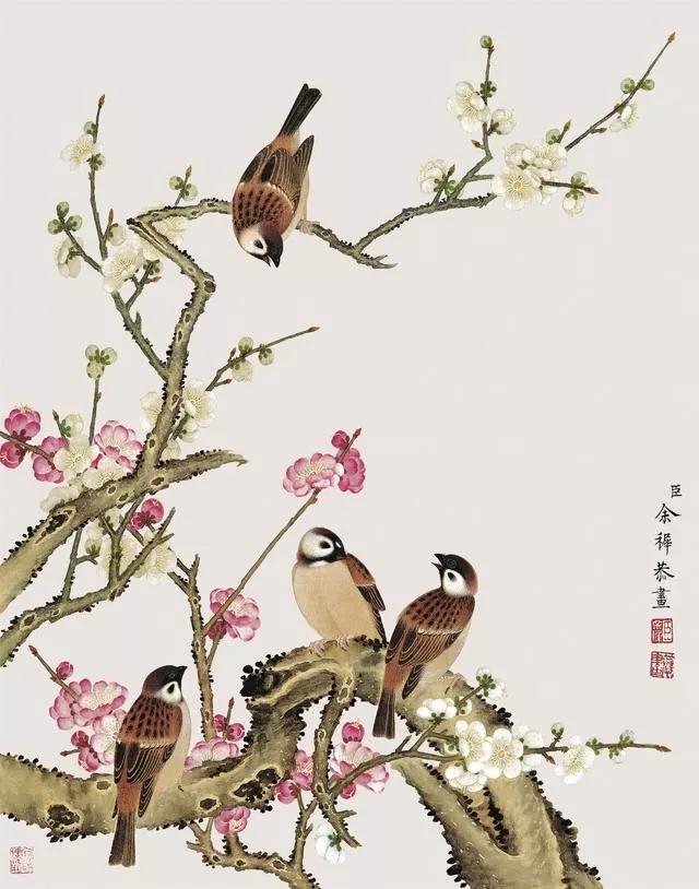 代表作有藏於徐悲鴻紀念館的《紫藤翠鳥圖》軸等.他