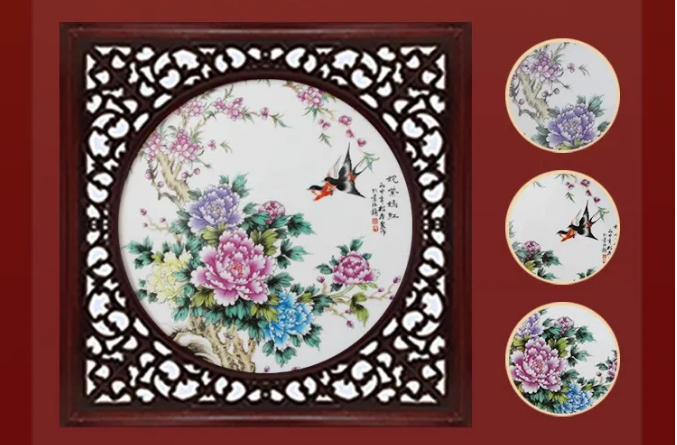 富贵满堂粉彩瓷板画四方斗张松茂大师巅峰之作