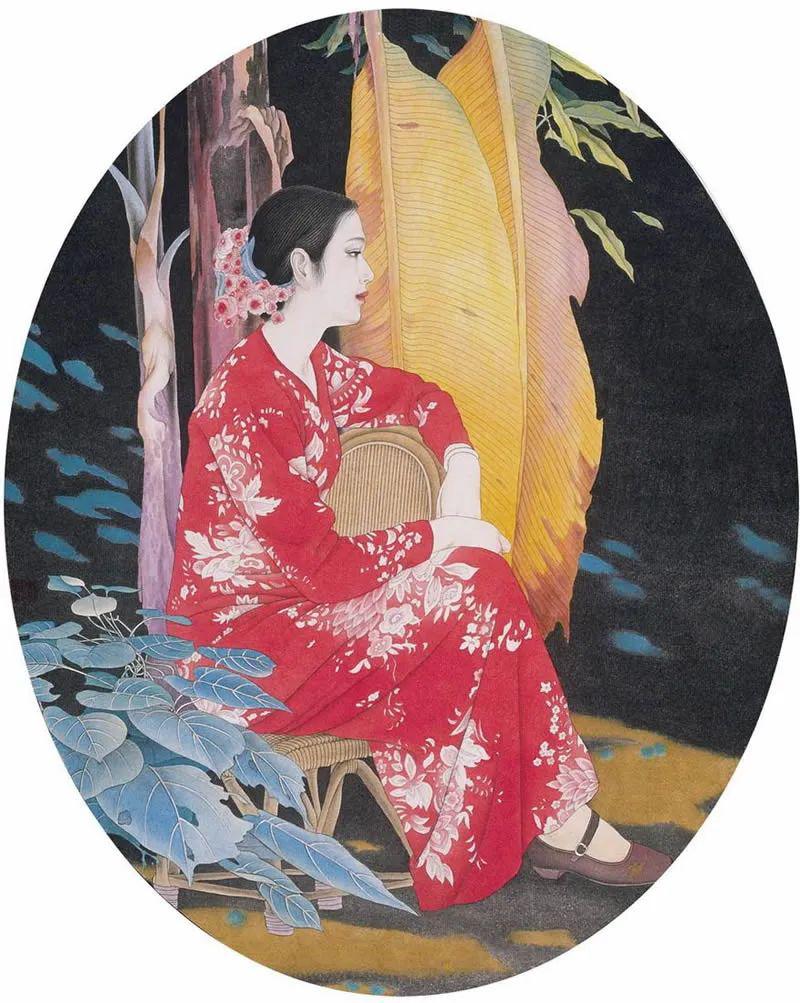 他的人物画色彩优雅而不俗很具生活气息