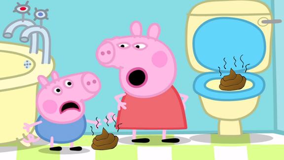 小猪佩奇发现臭哄哄大便粉红猪乔治不冲厕所