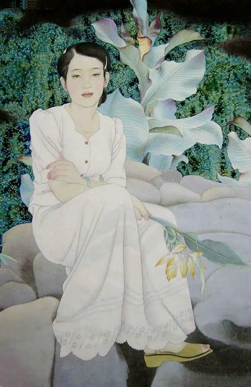 他的人物画色彩优雅而不俗很具生活气息