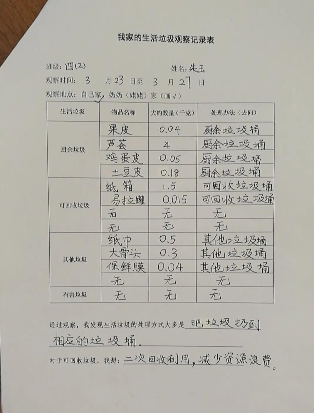 垃圾分类表实践图片