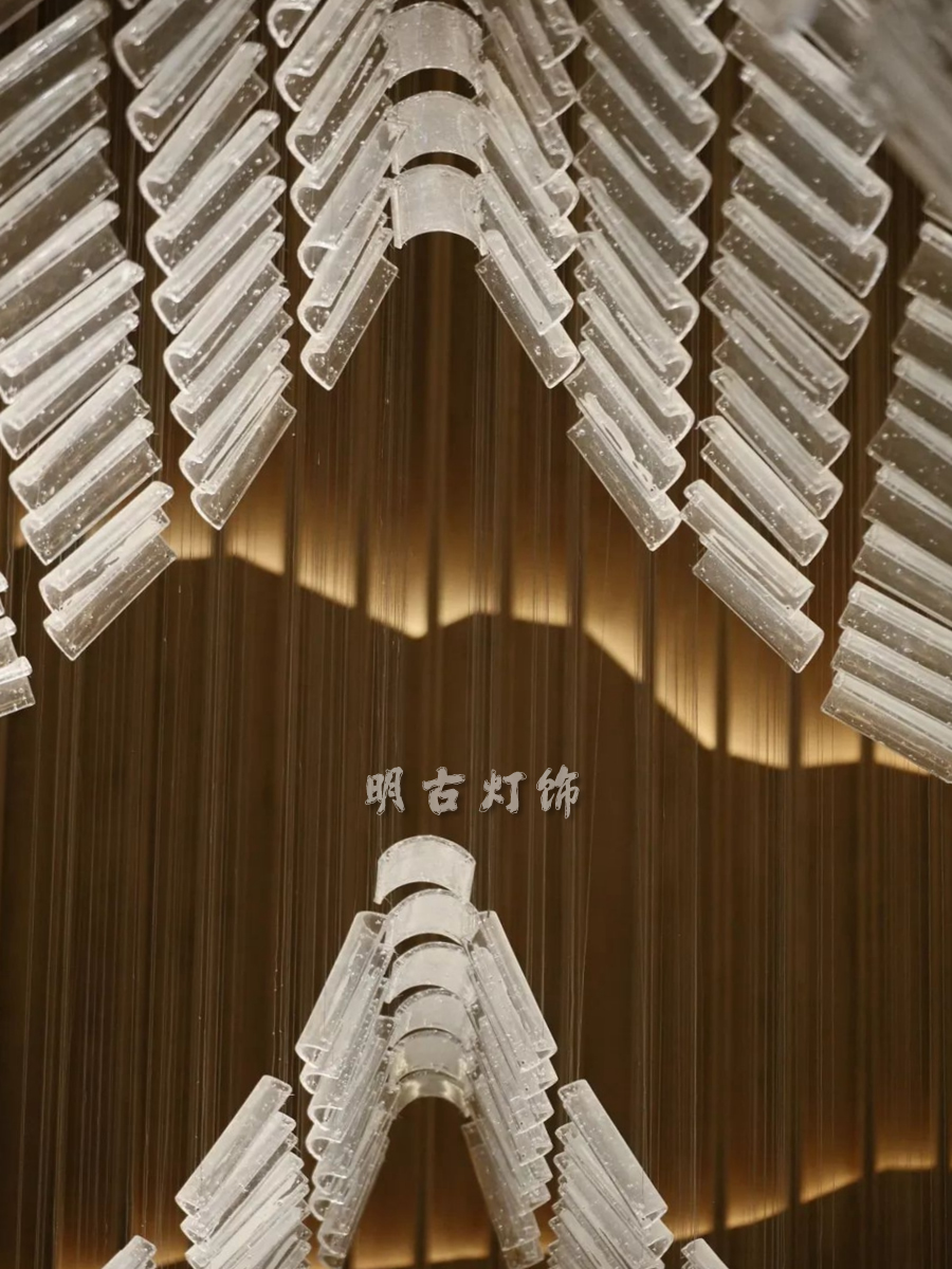 新中式创意个性瓦片玻璃房子吊灯定制中的细节之美