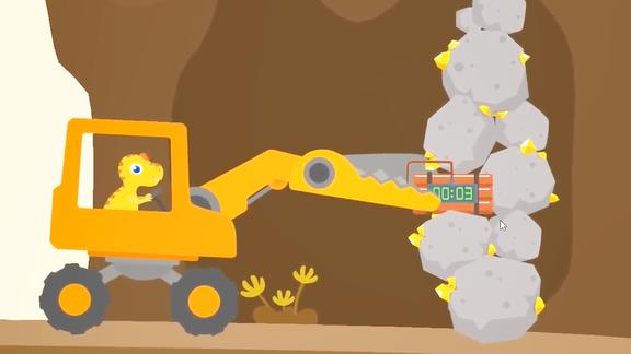 恐龙挖掘机 小恐龙驾驶带剪子的工程车开采蓝宝石 休闲益智游戏