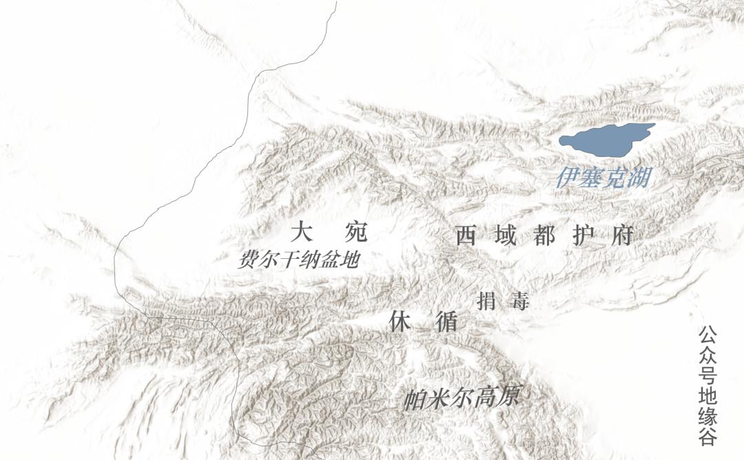 汉代大宛国位于中亚费尔干纳盆地上(乌兹别克斯坦东部,吉尔吉斯斯坦