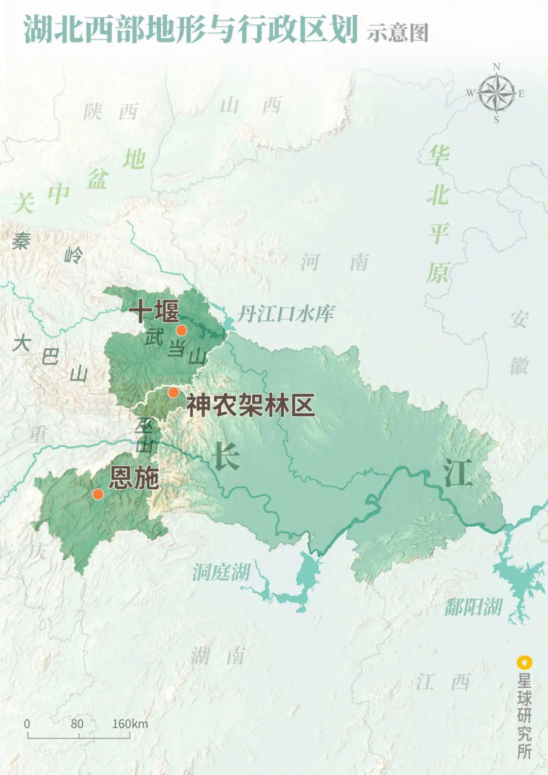 ▼(湖北西部地形与行政区划,制图@赵榜&陈思琦/星球研究所)西部屏障