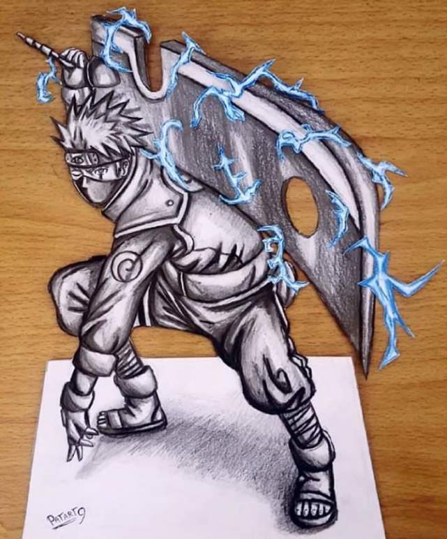 原创当火影遇到手绘大神忍者们在a4纸上起舞大刀卡卡西太帅了