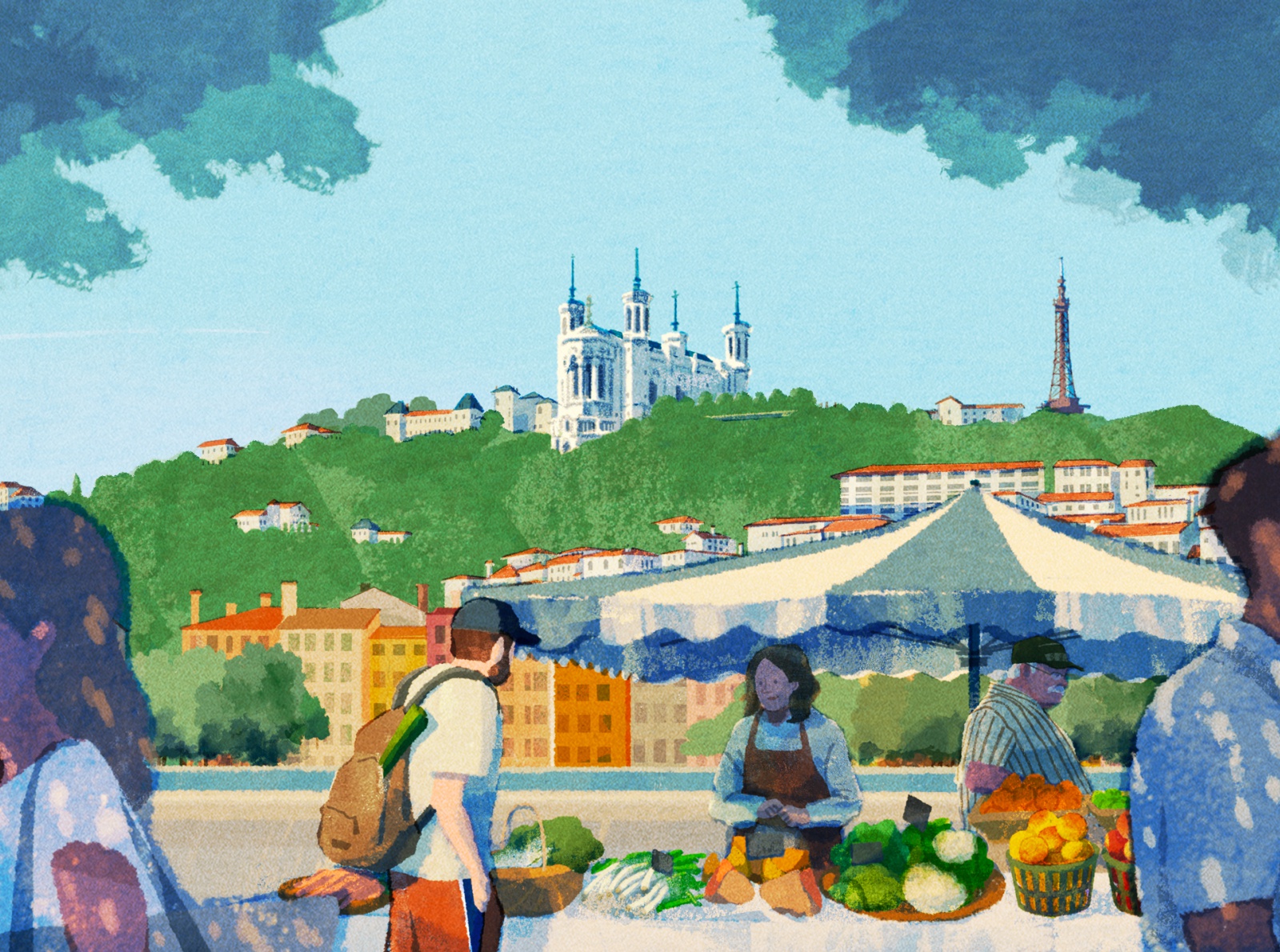 分享一幅路边蔬菜摊的插画作品