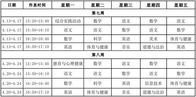 中小學生最新線上教學課程表