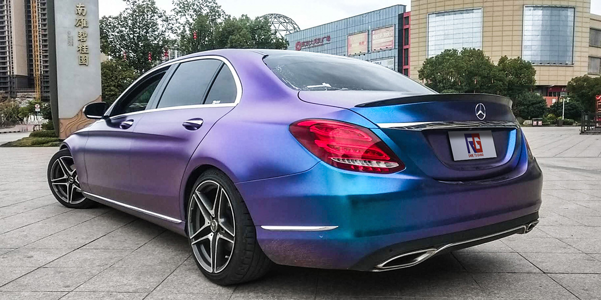 奔驰c260车身改色电光紫魅蓝rg瑞集改色膜韶关南雄加盟店出品