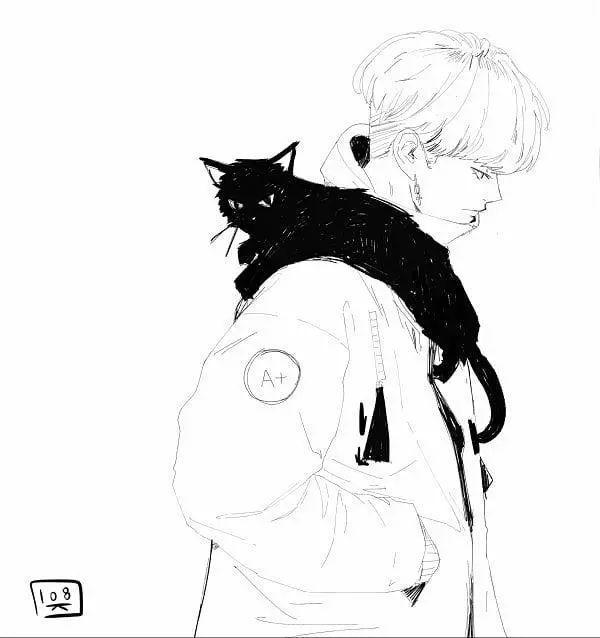 帅气男生动漫手绘 黑白单色线稿 这样画效果出众