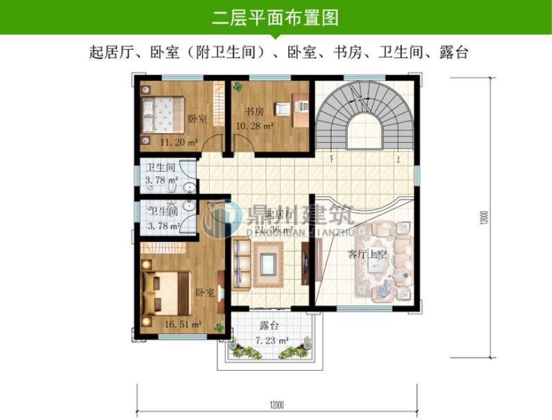 農村三層複式自建別墅面寬12米帶旋轉樓梯設計好看實用很特別