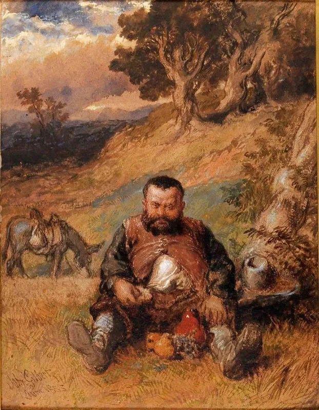 我们会看到堂吉诃德在忙着把羊皮酒囊看作巨人杀之后快,桑丘却死命的