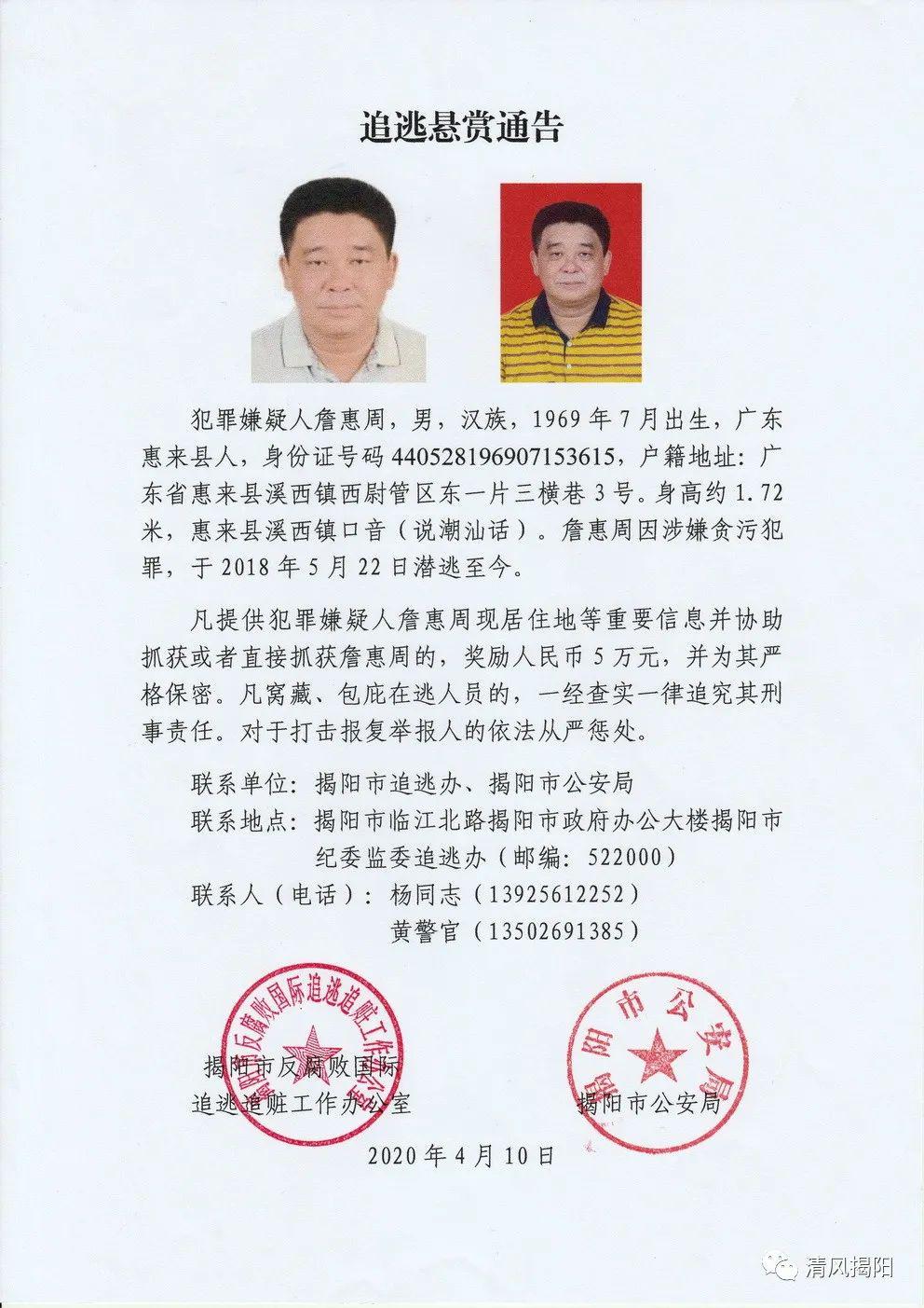 最新普宁警方悬赏通缉6名在逃人员
