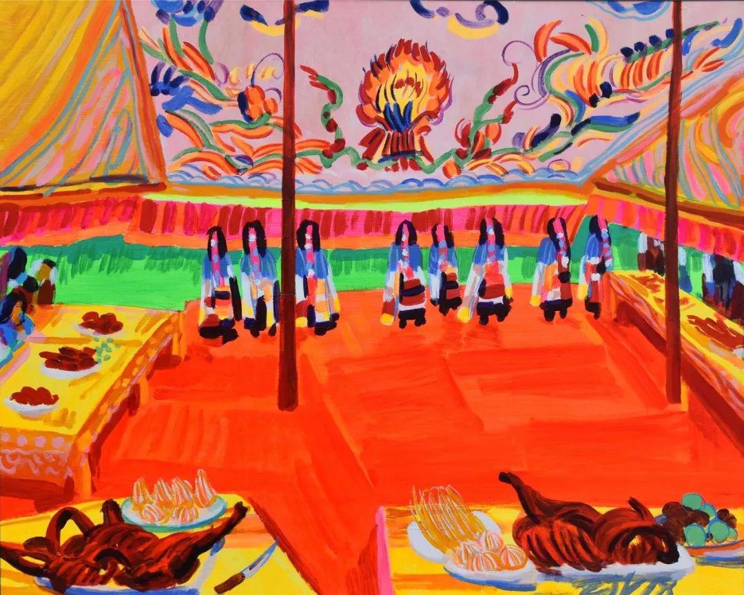 《锅庄舞》 张家梁80cmx100cm 布面油画 2018年《苏园记事之狮子林》