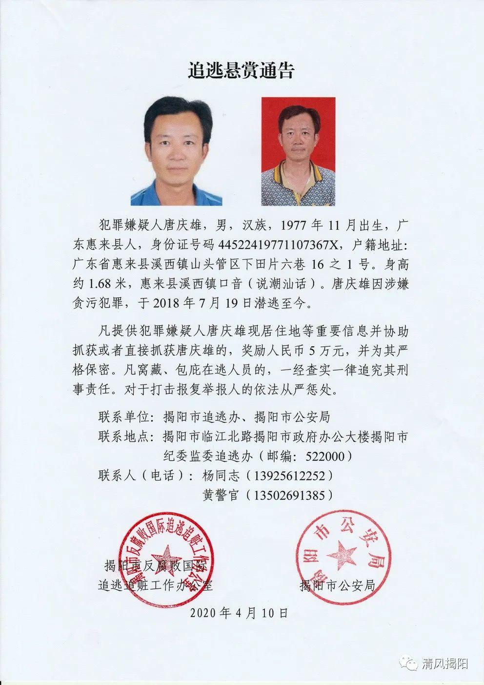 最新普宁警方悬赏通缉6名在逃人员