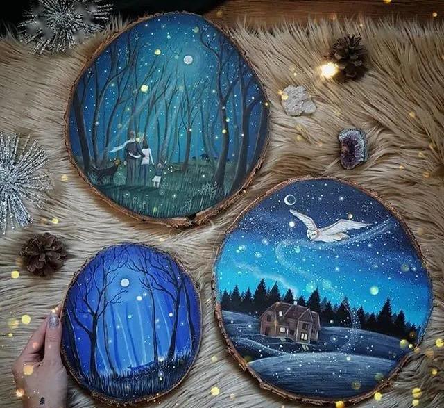 如果你画腻了石头画那就试试木头画吧diy木片画全家都喜欢