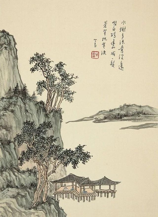 他画画干净利索画里有两岸的杨柳和盛开的春花