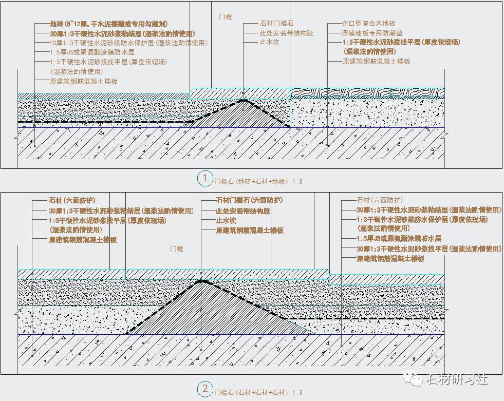 超值分享室内石材地面墙面常见节点cad图