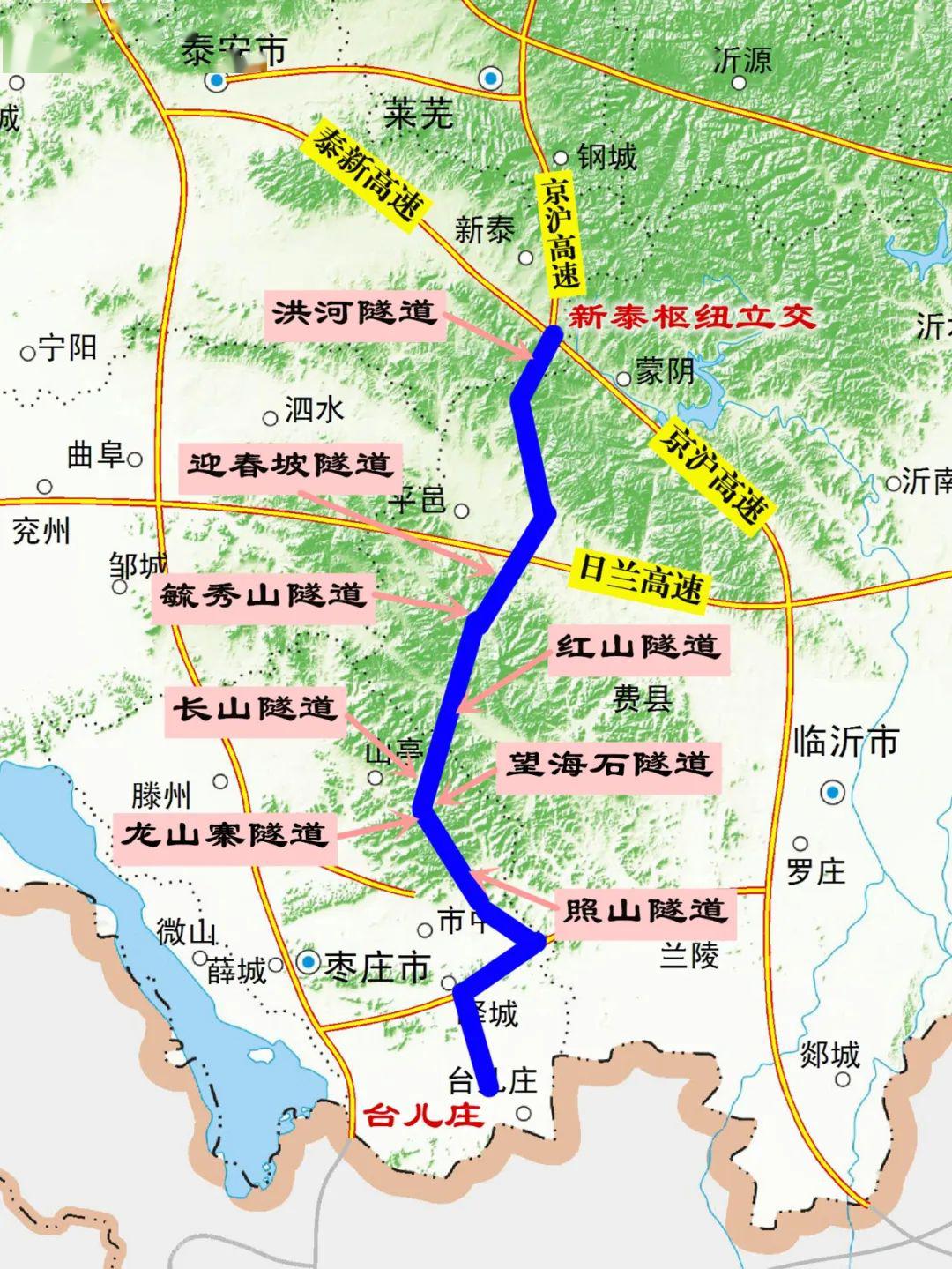 新台高速隧道群进入"百米冲刺"△新台高速路线示意图新台高速北起京沪