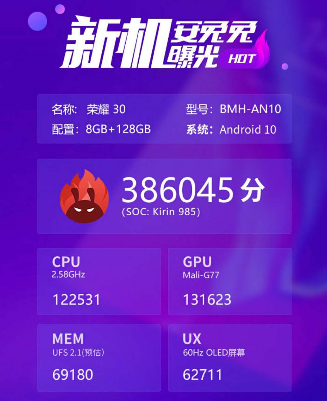 荣耀30搭载麒麟985发布性能跑分曝光卢伟冰又点评了