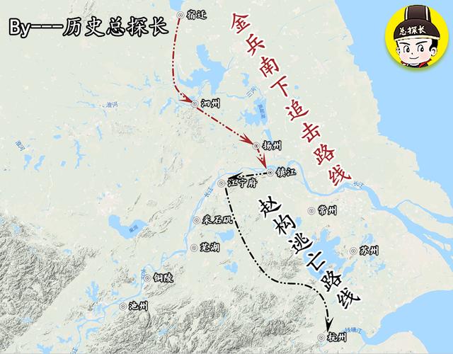 地图上的战争:猛将完颜宗弼挥军南下,横扫宋军,直扑杭州_赵构