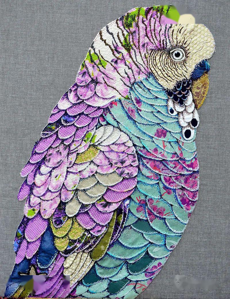 贴花工艺让旧布料变身华丽的鸟儿