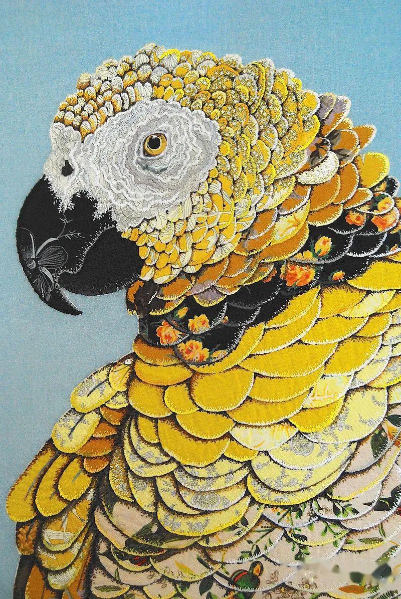 贴花工艺让旧布料变身华丽的鸟儿