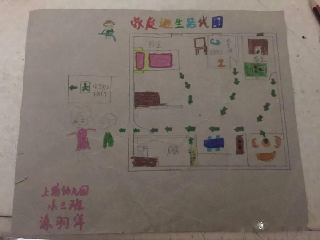 停課不停學上浦幼兒園幼兒繪製家庭消防逃生路線圖