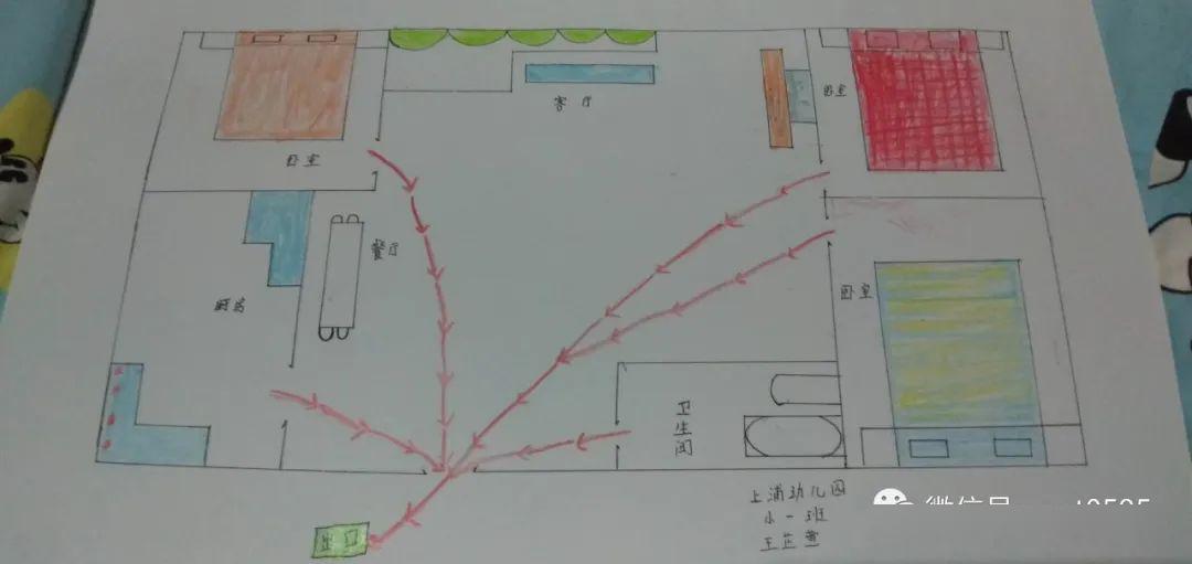 停課不停學上浦幼兒園幼兒繪製家庭消防逃生路線圖